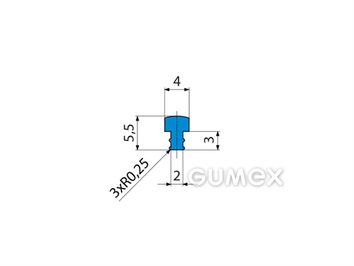 Silikónový profil tvaru "T", 5,5x4/2mm, 55°ShA, -60°C/+180°C, modrý (RAL 5002)